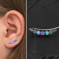 Surgical Steel Ear Crawler Earrings, Opal Climber Earrings, Vine Earrings, Ear Sweep, Climbing Ear Cuff Earrings, Curved Stud Earring