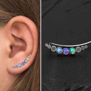 Chirurgisch stalen oorcrawler oorbellen, opaal klimmer oorbellen, wijnstok oorbellen, oorveger, klimmen ear cuff oorbellen, gebogen nageloorring