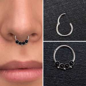 Septum Ring Titanium Implant Grade, Onyx Daith Jewelry, Septum Jewelry, Daith Earring, Septum Clicker Hoop, Daith Piercing, Daith Hoop