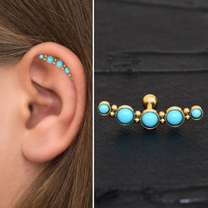 Turquoise Cartilage Curved Earring Surgical Steel, Helix Stud, Curved Cartilage Earring Stud, Helix Curved Barbell Earring, Helix Piercing