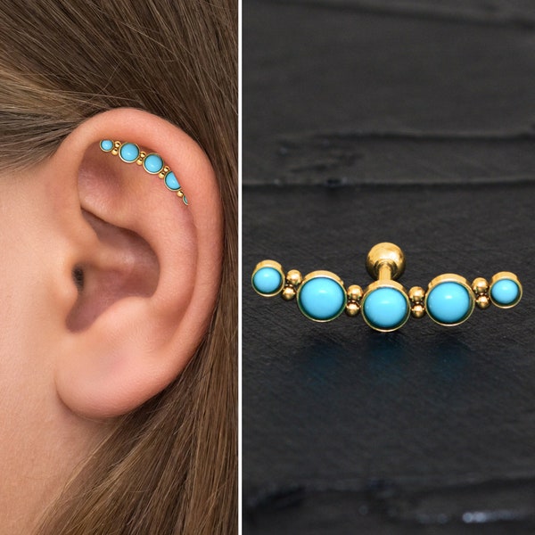 Turquoise Cartilage Curved Earring Surgical Steel, Helix Stud, Curved Cartilage Earring Stud, Helix Curved Barbell Earring, Helix Piercing