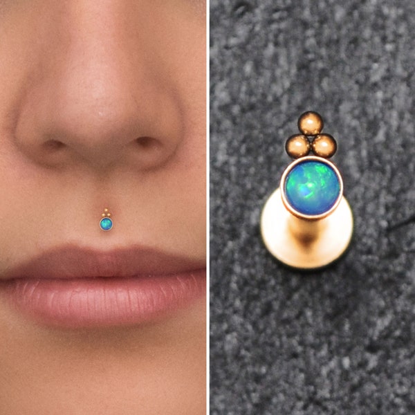Medusa Lip Ring Surgical Steel, Opal Lip Jewelry 16g, Monroe Piercing Jewelry, Philtrum Labret Piercing, Flat Back Stud, Lip Piercing
