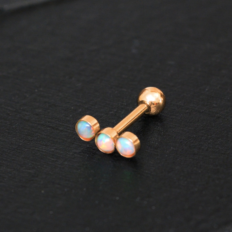 Opal Helix Curved Barbell Earring, Helix Piercing Surgical Steel, Cartilage Curved Earring, Barbell Piercing, Cartilage Earring Stud image 2