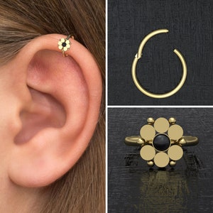 Forward Helix Earring Surgical Steel, Onyx Tragus Earring, Cartilage Ring, Tragus Clicker Earring, Rook Earring Hoop, Conch Earring