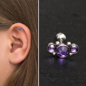 CZ Cartilage Curved Earring Surgical Steel, Helix Stud, Curved Cartilage Earring Stud, Helix Curved Barbell Earring, Helix Piercing