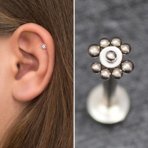 Tragus Stud Surgical Steel, Tragus Ring, Forward Helix Piercing, Conch Stud, Labret Piercing, Flat Back Cartilage Earring Stud