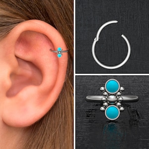 Cartilage Earring Hoop Titanium Implant Grade, Turquoise Helix Earring, Rook Piercing, Conch Jewelry, Tragus Piercing, Conch Clicker Ring