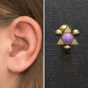 Surgical Steel Conch Barbell Opal, Tragus Earring, Forward Helix Earring, Tragus Barbell Piercing, Cartilage Bar, Forward Helix Stud