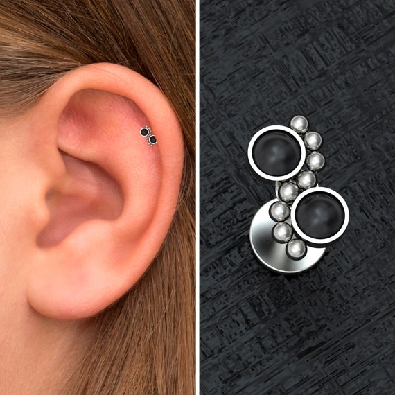 Onyx Tragus Stud Titanium Tragus Ring Forward Helix Piercing Conch Stud Labret Piercing Flat Back Cartilage Earring Implant Grade Etsy