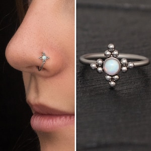 Opal Nose Jewelry Titanium, Nostril Jewelry, Implant Grade Nose Ring Hoop 22g 20g 18g, Nose Earring, Nose Hoop, Nose Piercing