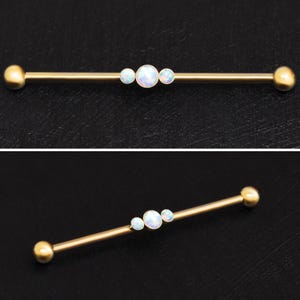 Surgical Steel Industrial Barbell 14g, Straight Barbell Piercing, Opal Industrial Piercing Jewelry, Scaffold Earring, Industrial Bar
