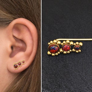 Surgical Steel Ear Crawler Earrings, Opal Climber Earrings, Vine Earrings, Ear Sweep, Climbing Ear Cuff Earrings, Curved Stud Earring
