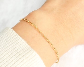 14K Gold Fill Paperclip Link Chain Bracelet, Gold Chain Bracelet, Gold Rectangle Link Bracelet, Simple Gold Chain Bracelet, Minimal Bracelet