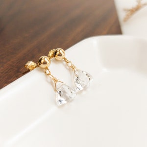 Clear Quartz Crystal Dangle Earrings Dainty Rock Crystal Drop Earrings Minimalist Earrings April Birthday Gift for Wife April Birthstone