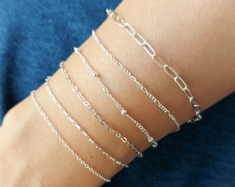 Thin Silver Bracelet Dainty Silver Chain Bracelet Set for Women Stacking Bracelet Simple Everyday Jewellery Gift for Sister Friends