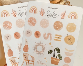 Boho Bujo sticker sheet - Boho art, botanical art, abstract stickers