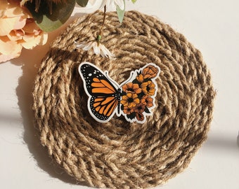 Monarch Butterfly Floral DieCut Sticker Clear | WEATHERPROOF boho aesthetic sticker for Hydroflask/laptop case/bullet planner/scrapbook