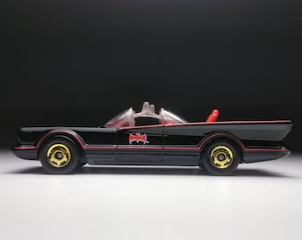 BATMOBILE Black / Red Interior Hot wheels TV Series  (Custom retro gold plastic wheels)