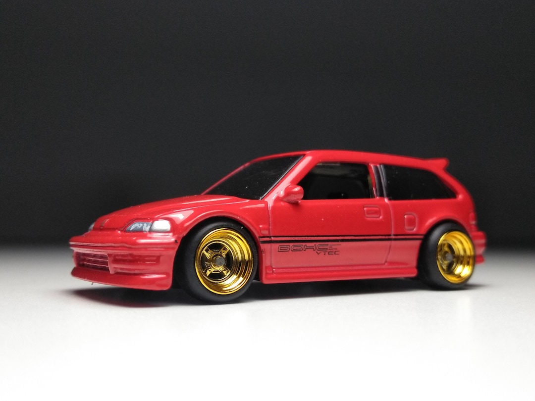 1990 HONDA CIVIC EF red 1 64 Scale Hot Wheels custom Real Rubber Tires Etsy