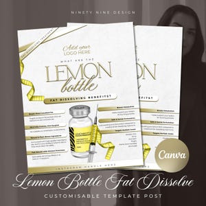 Lemon Bottle Fat Dissolve Editable Content Post Customisable Template For Instagram Luxury Customer Post In White and Gold Banners Beauty