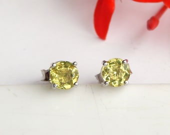 Natural Lemon Topaz Stud Earrings, Handmade Studs 925 Sterling Silver, Bridesmaid Earrings, Earrings gift for Loving Wife, Anniversary Gift