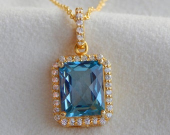 London Blue Topaz Pendant, 925 Sterling Silver Necklace, 14k Gold Pendant, diamond pendant, Personalized Necklace, Mothers Day Gift,