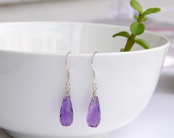 African Amethyst Drop Earrings, 925 Sterling Silver Earrings, Natural Purple Gemstone Drop Earrings, Tear Drop Earring, Amethyst Earing Pair