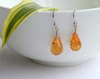 Natural Citrine Drop Earrings, Citrine Earrings in 925 Sterling Silver, Citrine Drop Earrings, Gift For Mother, Earlobe Citrine Earring