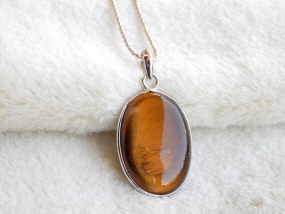 Beautiful brown tigers eye gemstone pendant silver plated necklace flowers 