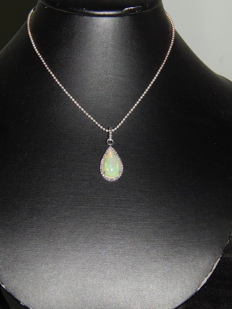 Fire Opal Pendant Necklace Halo with Natural Diamonds Minimal Pendant 925 Sterling Silver Valentine Gift for her Teardrop minimalist Pendant