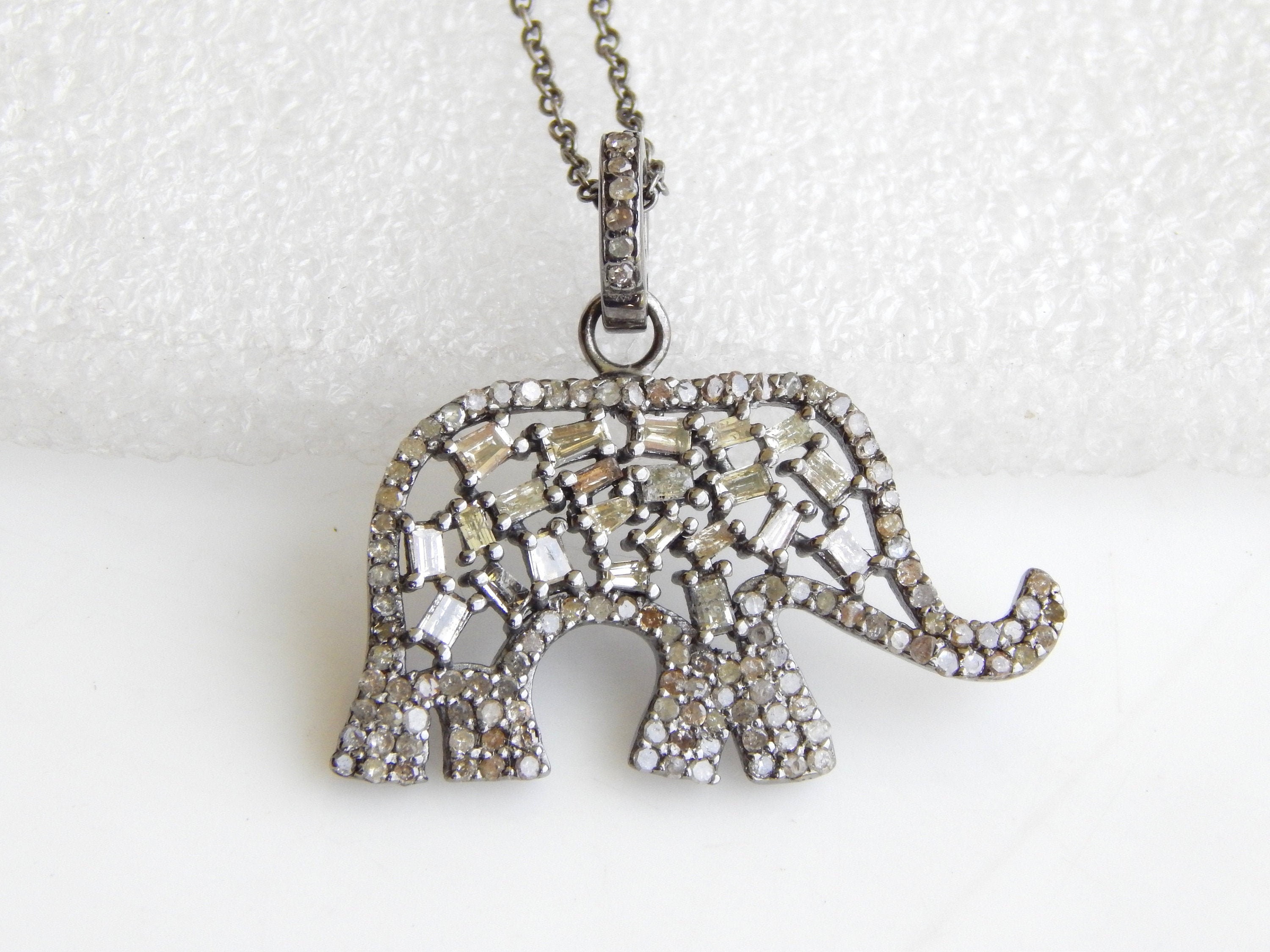 Elephant Pendant Genuine diamonds Elephant Necklace in 925 Etsy