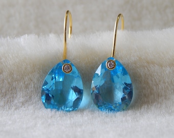 Natural Swiss Blue Topaz Earrings, Blue Dangle Drop Earrings, 925 Silver Earrings, Minimalist earrings, Anniversary Gift, Graduation Gift