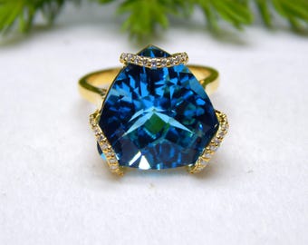 Genuine Swiss Blue Topaz Ring, 925 Sterling Silver Ring, 14k Gold Ring, Promise Ring, Statement Ring, Cocktail Ring, Engagement Ring