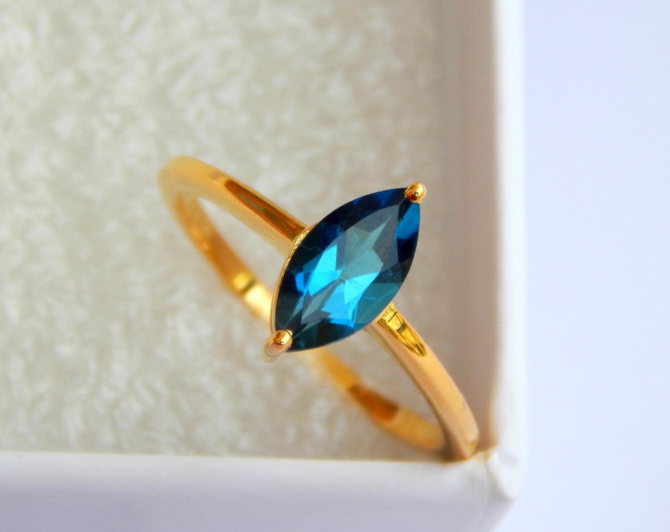 Natural London Blue Topaz Ring, 925 Sterling Silver Ring, solid Gold Ring, Promise Ring, Anniversary Gift, Minimalist Ring, labour day sale