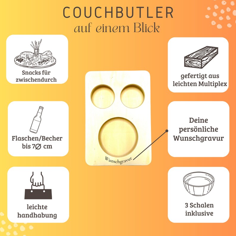 Snack Set l Couchbar l Couchbutler l Wunschgravur l Snackbar l Geschenk für Männer l Sofabutler Bild 5