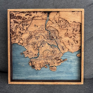 Carte de jeu personnalisée en bois, décoration Battle Royale Gamer gravée au laser, carte tactique en bois, art mural FPS, cadeau de salle de jeux de tir