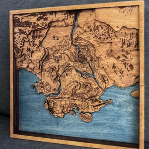 Fantasy Battle Royale 3D Wooden Map, Gamer Wall Poster, Unique Game Art Gift