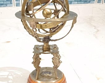 Brass Armillary Globe  5, 8, 10.5 & 18" Astrolabe Globe Zodiac Engraved Wooden Base~Nautical Brass Sphere Globe Engraved Armillary