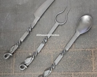 Wikingerbesteck, Handgeschmiedetes Abendessen, Rustikale Küche, Küchenzubehör, Mittelalterbesteck, Essgeräte, Reenactment, SCA, Reenactment