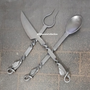 Hand Forged Dinner Set, Rustic Kitchen, Kitchen Accessories, Viking Cutlery, Medieval Cutlery, Dining Appliances, Reenactment, SCA, Replica
