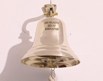 Personalisierte Messingglocke, gravierte Schulwandbehangglocke Innen / im Freien, nautische Glocken, Schiffsbootmaritimes Dekor, kundenspezifische Schiffsglocke