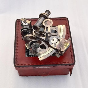 Sextant nautique de travail en laiton, instrument de navigation maritime antique avec étui en cuir, instrument pour vaisseau astrolabe, sextant de navigation