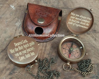 Handmade Antique Style Thread Brass Compass Nautical with Leather Case | Personalized Brass Compass |Gift For Him, Gift for Christmas Day