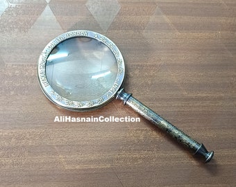 Brass Magnifying Glass, Vintage Hand Held magnifying Glass, Reading Book Magnifying, Antique Look Reading Glass, Engraved Gift