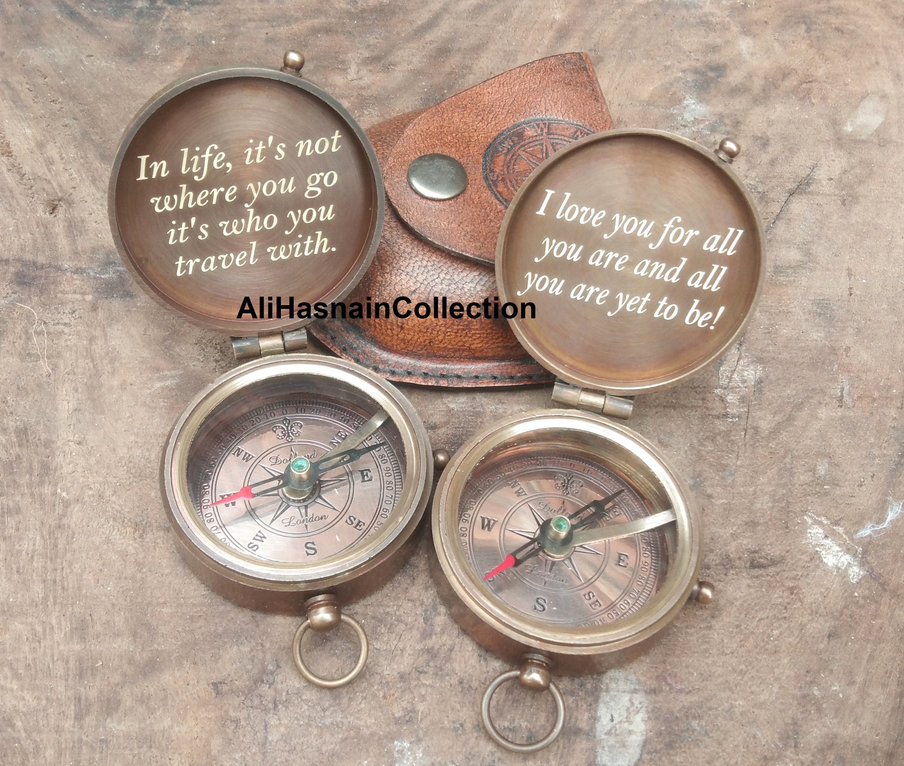 Indian Nautical Instruments Antique Brass & Copper Sundial Compass Sundial Clock In Box Gift Sun Clock Ship Replica Watch