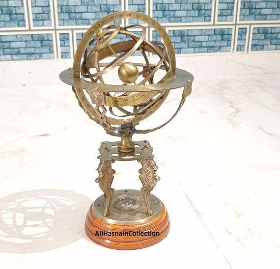 Esfera Armilar De Latón Sobre Base De Madera - Decoración