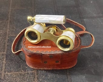 Antique Brass Opera Glasses Mother of Pearl and Scope Spyglass for Watching Birds Travelling Home Decor, 3X Magnification Opera Glasses
