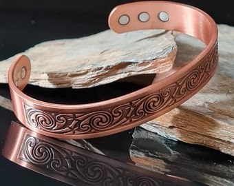 Mens Copper Bracelet, Solid Copper Celtic style Cuff Bracelet, Ideal Gift for Him, Mens Copper Jewellery with Gift Box | With Free Gift Card
