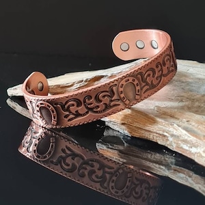 Heren hoefijzerkoperen armband, koperen Keltische armband met 6 neodymiummagneten | Koperen herensieraden in geschenkverpakking | met gratis cadeaubon