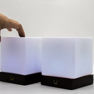 Modern Friendship Lamp - Cube Wood & Glass Design | Long Distance Touch Lamp | Relationship Gift | LuvLink